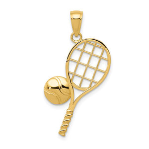 Million Charms 10k Yellow Gold Diamond-Cut Tennis Racquet Necklace Charm Pendant